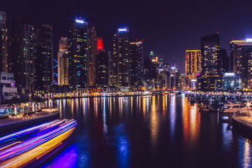 Fototapeta premium Dubai Marina district at night. Dubai at May 2019