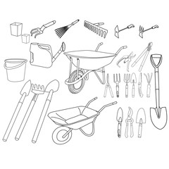  isolated set of sketches of garden tools