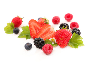 berry fruit and leaf isolated on white background