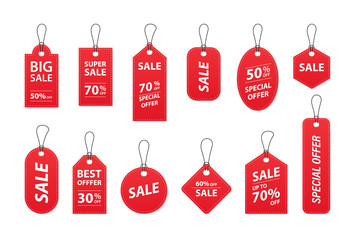 Set of sale tags and labels, template shopping labels. Blank, discount and price tags on paper. Special offer. Vintage. Vector illustration.