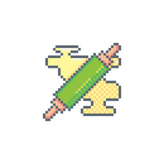 Pixel art rolling pin icon.  Kitchen utensils vector sign for web, mobile design and 8 bit games.