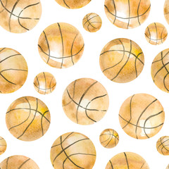 Hand painted watercolor seamless pattern basketball, elements game