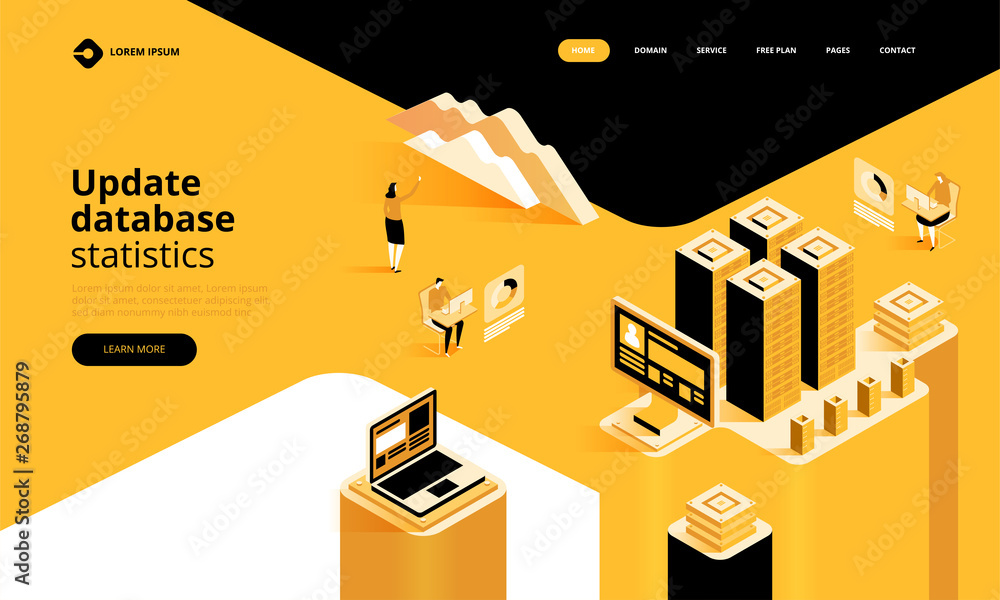 Aufkleber update database statistics. technology concept. 3d vector isometric illustration