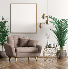 Interior with armchair and coffee table 3d rendering
