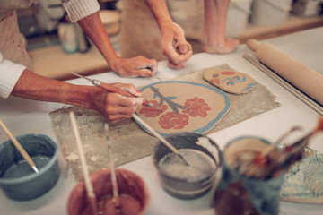 Top view of a plate with beautiful painting
