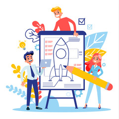 Business project concept. Team planning a startup