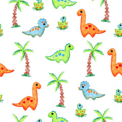 Dinosaurs cartoon for kids seamless pattern. Hand drawing. Design for fabrics, textiles, wallpaper for children's bedrooms.