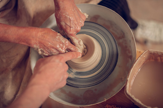 Top View Of A Pottery Wheel Rolling