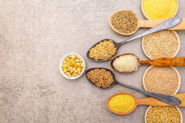 Healthy food vegetarian (vegan) concept. Assorted various organic cereals, legumes, whole grains.