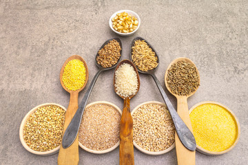 Healthy food vegetarian (vegan) concept. Assorted various organic cereals, legumes, whole grains.