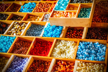 Colorful stones for making the necklace.