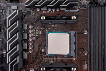 Cpu of personal computer top view at motherboard