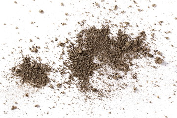 Dirt, soil isolated on white background, top view