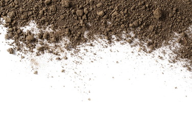 Dirt, soil isolated on white background, top view