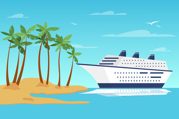 Beautiful summer landscape with a cruise ship