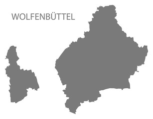 Wolfenbuettel grey county map of Lower Saxony Germany DE