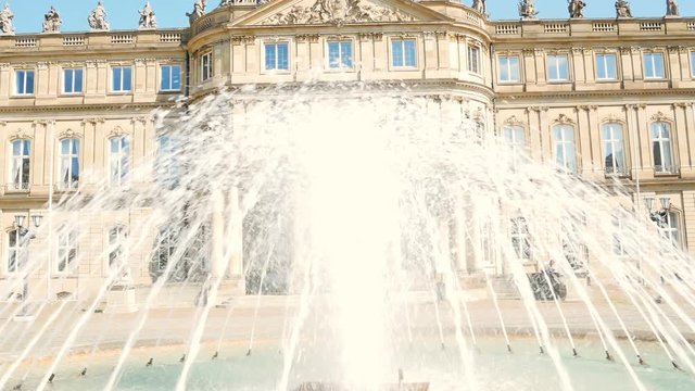 New Palace, Neues Schloss behind the fountain, domicile of the Ministry of Finance, palace in Schlossplatz square, Stuttgart, capital of the state of Baden Wurttemberg