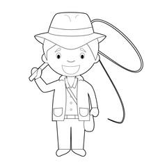 Easy coloring cartoon vector illustration of an adventurer.