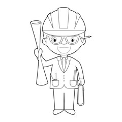 Easy coloring cartoon vector illustration of an architect.