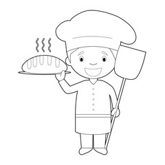 Easy coloring cartoon vector illustration of a baker.