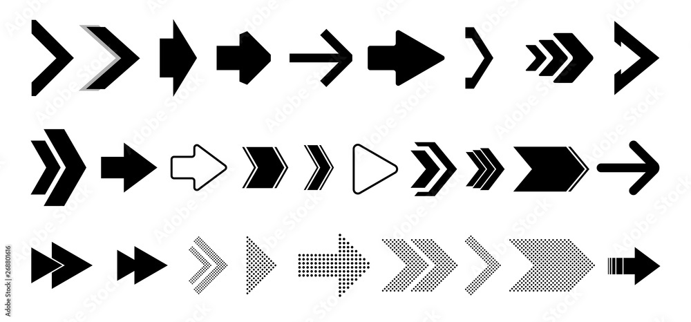 Poster Set of black vector arrows. Arrow  icon, symbol. Isolated arrows vector collection