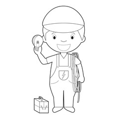 Easy coloring cartoon vector illustration of an electrician.