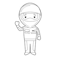 Easy coloring cartoon vector illustration of a race pilot.
