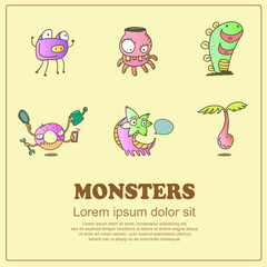 Classic doodle cartoon cute monsters