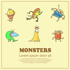 Classic doodle cartoon cute monsters