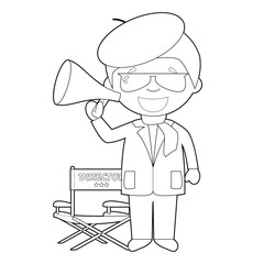 Easy coloring cartoon vector illustration of a filmmaker.
