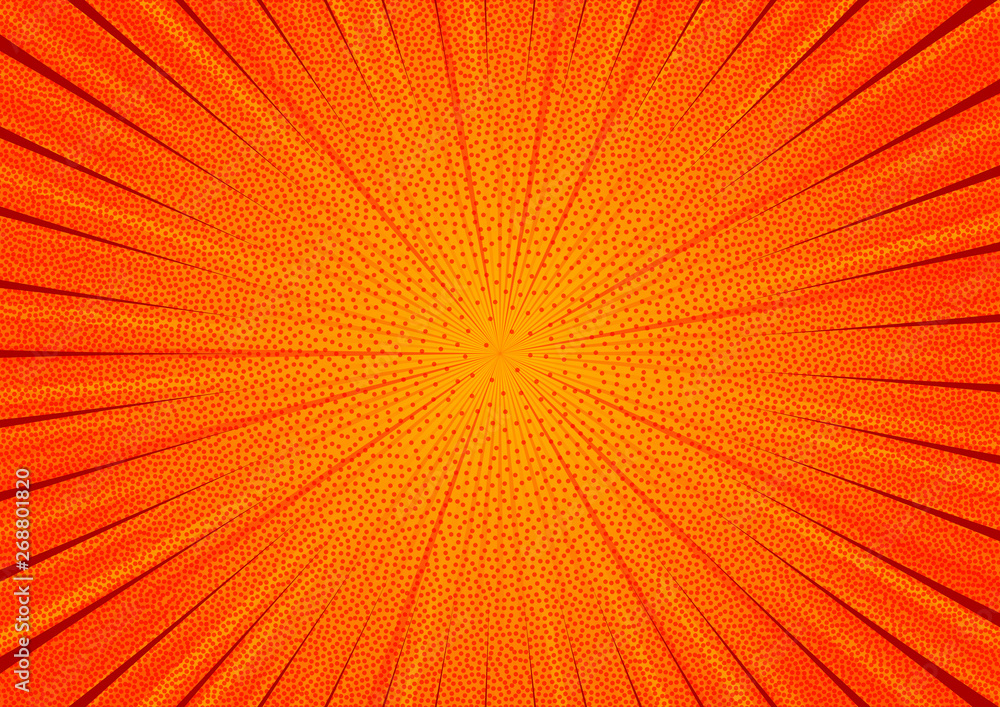 Poster abstract comic orange background for style pop art design. retro burst template backdrop. light rays