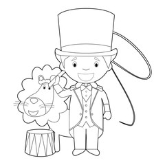 Easy coloring cartoon vector illustration of a lion tamer.