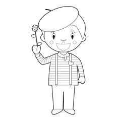 Easy coloring cartoon vector illustration of a mime.