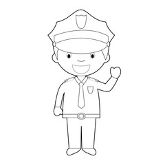 Easy coloring cartoon vector illustration of a policeman.