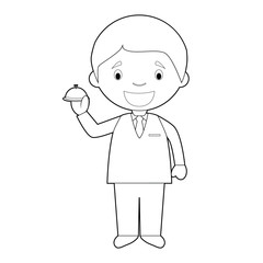 Easy coloring cartoon vector illustration of a receptionist.