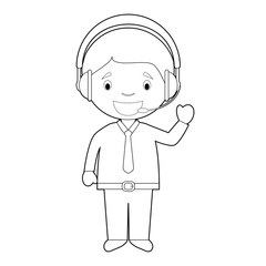 Easy coloring cartoon vector illustration of a telemarketing phone operator.