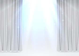 White velvet curtains isolated on white background. Show stage concept.