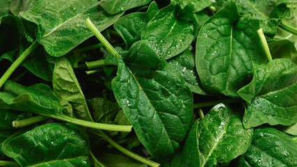 Fresh spinach leaves as background.
