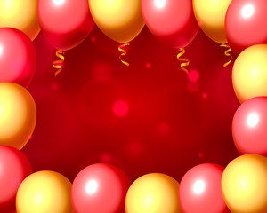 Festive balloon in an empty frame, color red and yellow.