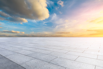 Empty square floor and beautiful sky at sunrise