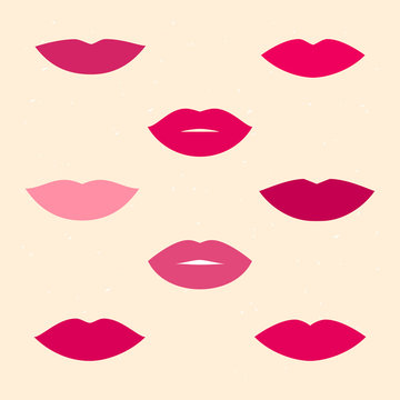 Set of isolated women lips on light background. 