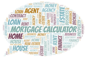 Obraz premium Mortgage Calculator word cloud. Wordcloud made with text only.