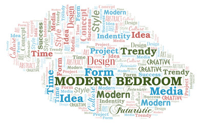 Fototapeta na wymiar Modern Bedroom word cloud. Wordcloud made with text only.