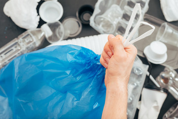 Ecology concept. Plastic free life. Earth pollution. Environmental protection. Garbage and...