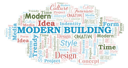 Modern Building word cloud. Wordcloud made with text only.