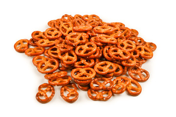 Pretzel with salt isolated on white background.