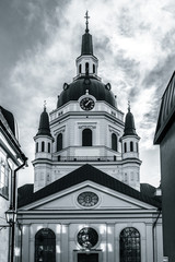 Katarinakyrkan in Stockholm Sweden in black and white