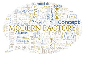 Modern Factory word cloud. Wordcloud made with text only.