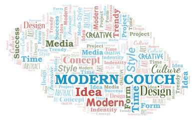 Obraz premium Modern Couch word cloud. Wordcloud made with text only.
