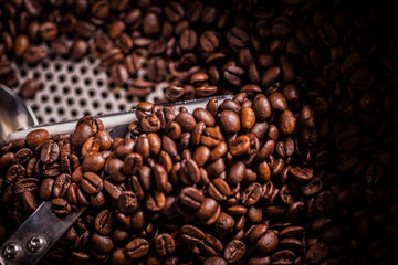 Fototapeta premium Freshly Roasted Coffee Beans in Mixer